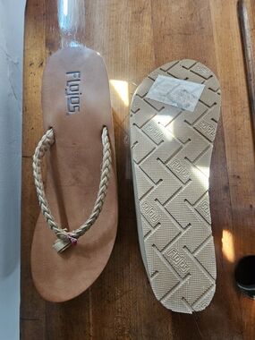 Flojos Braided Strap Sandals in Tan with Beige Accent